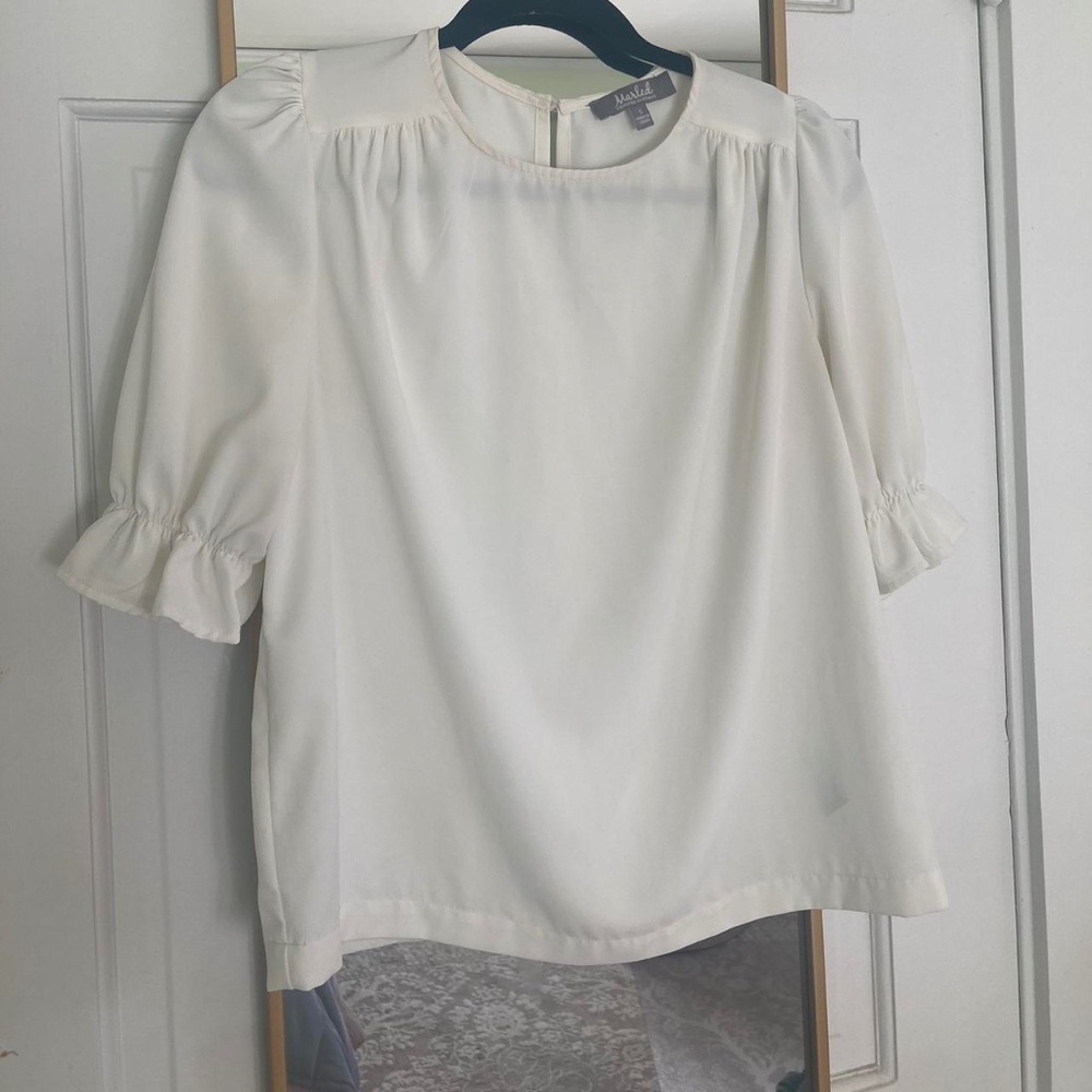White Ruffle Short Sleeve Blouse